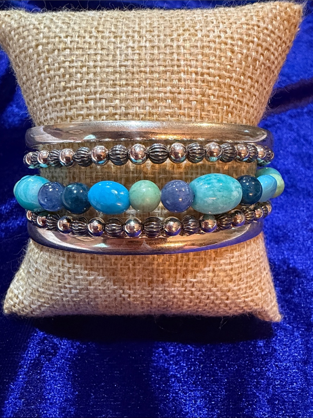 Carolyn Pollack Turquoise & Lapis Multi-Stone Sterling Cuff Bracelet-43g (240)